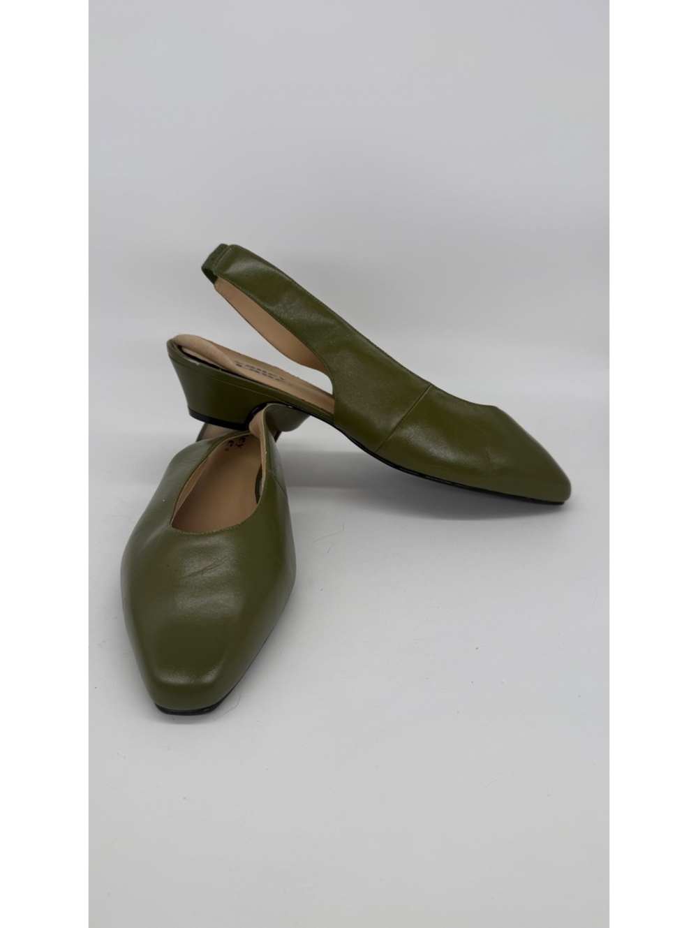 Vintage Valley Lane Olive Green Leather Slingback Pumps Women’s 10.5 WW Wide